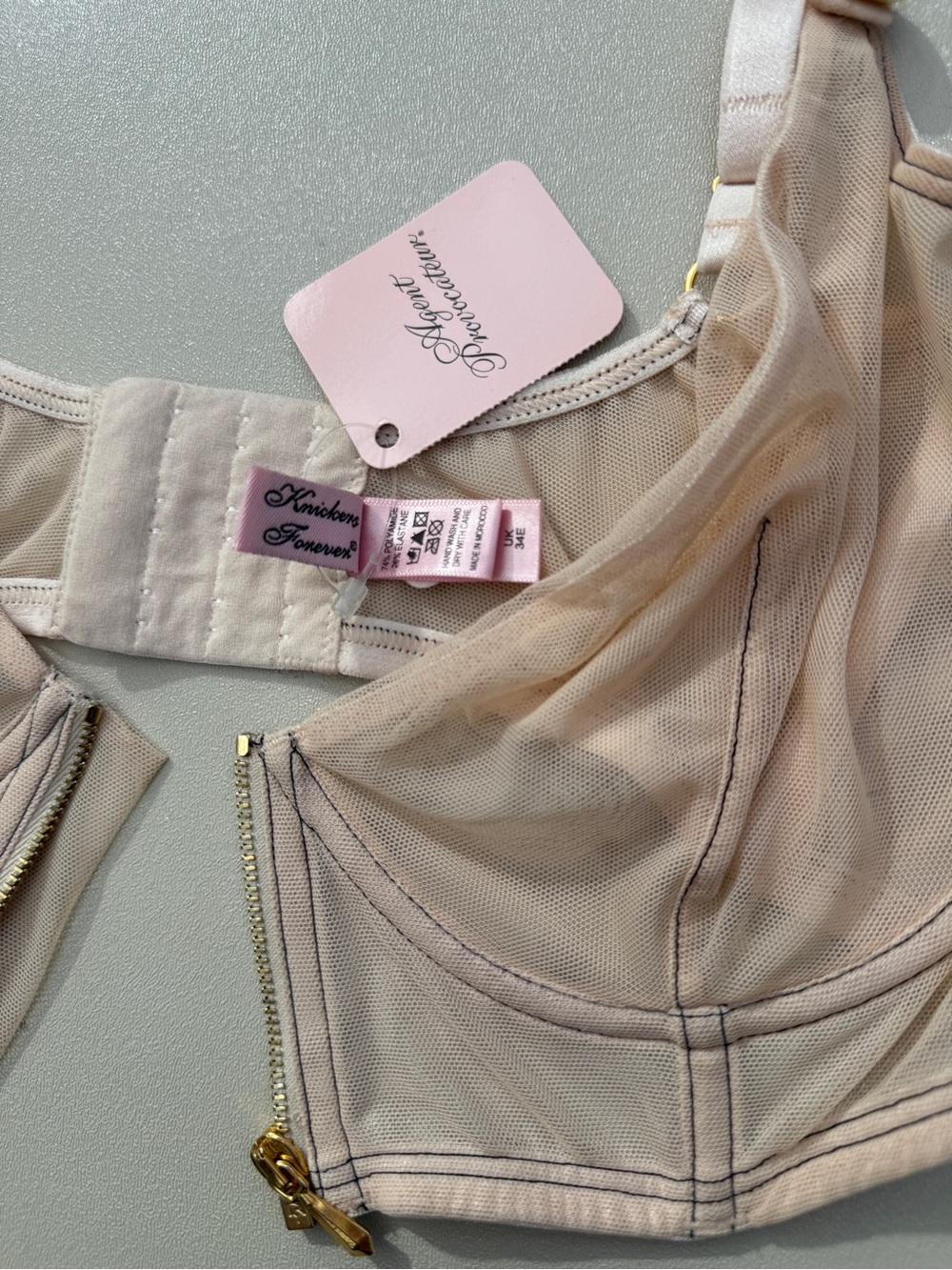 2009 Agent Provocateur Pale Blush Pink Mesh Faux-Denim Bra & Hot Pants Set - Picture 11 of 13